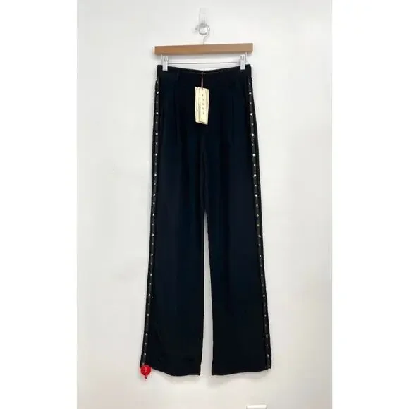 NWT Figue Hadley Embellished Beaded Pleated Drapey Straight Leg Trousers Size 2 - Picture 3 of 15